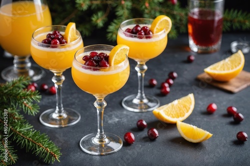 Wallpaper Mural Festive alcoholic cocktail Mimosa with cranberries in glasses, selective focus Torontodigital.ca