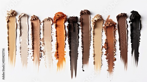 A collection of colorful hair strands laid out on a white background photo