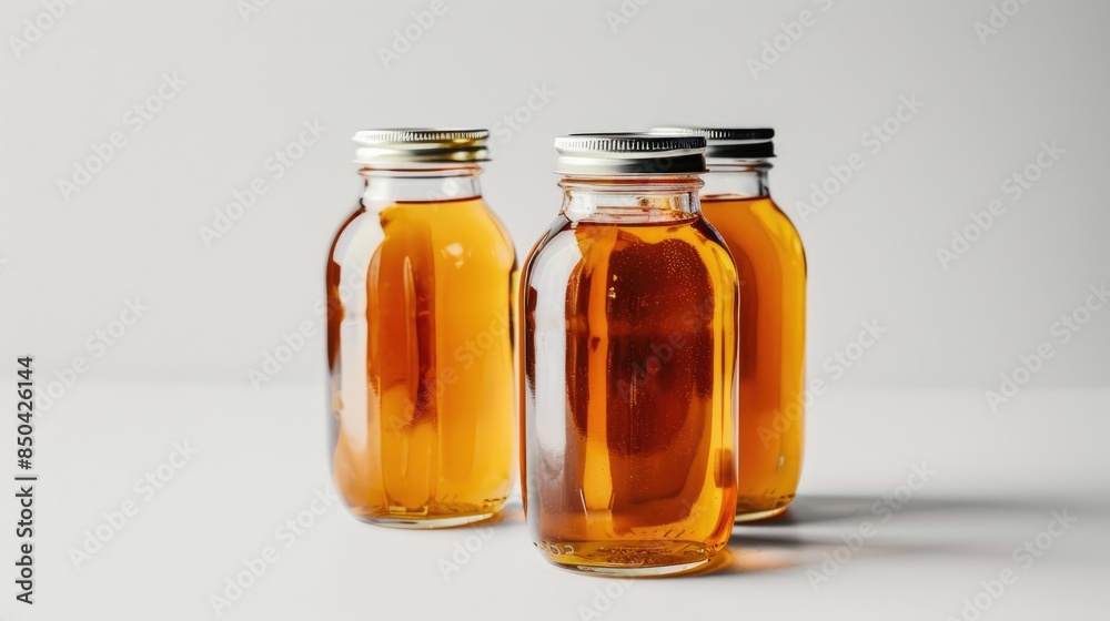 Cider filled glass jars isolated against a white backdrop Cider filled glass jars isolated against a white backdrop
