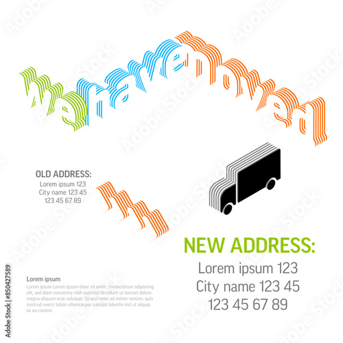 We have moved minimalistic white flyer template with isometric icons and texts