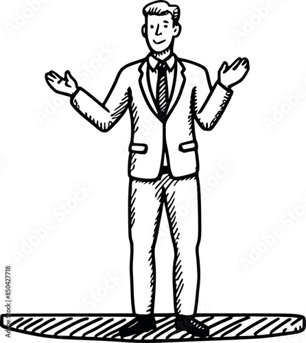 A speaker speech audience at business conference line art vector illustration generated Ai