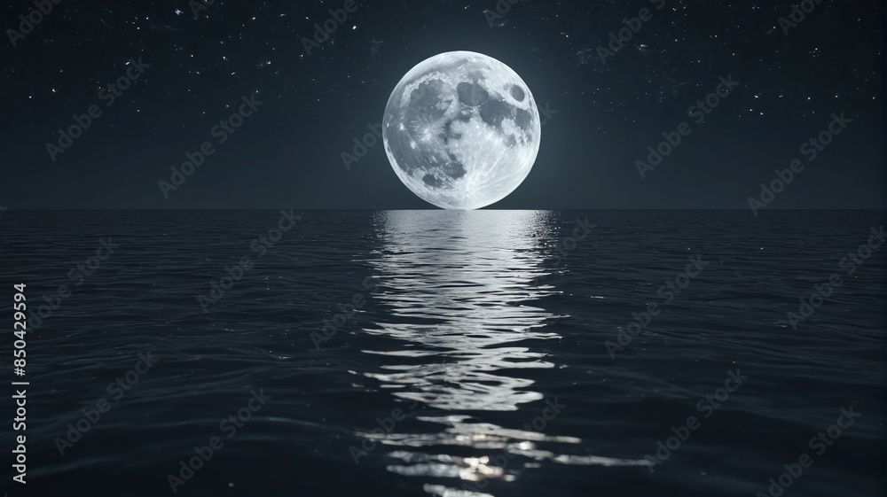 The moon's reflection shimmering on the surface of a calm sea, creating a magical nighttime scene, Generative AI The moon's reflection shimmering on the surface of a calm sea, creating a magical nighttime scene, Generative AI