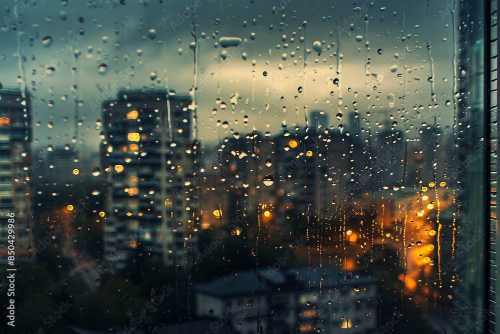 AI generated picture of heavy rain storm in the city on evening AI generated picture of heavy rain storm in the city on evening