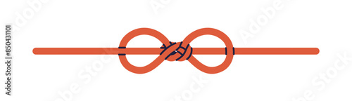 Mizuhiki knot, Japanese art. Japan decoration, traditional string binding, ornamental craft. Asian ceremonial endless loop, eternity symbol. Flat vector illustration isolated on white background