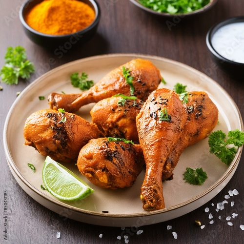 Indian food chicken leg piece photo