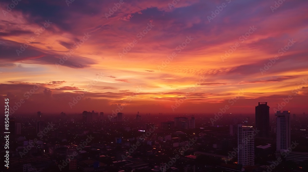 Sky sunset background panorama concept Skyline top view Evening sunset sky and the morning sunrise In the city Colorful with copy space Empty beautiful sky panoramic view twilight time : Generative AI Sky sunset background panorama concept Skyline top view Evening sunset sky and the morning sunrise In the city Colorful with copy space Empty beautiful sky panoramic view twilight time : Generative AI