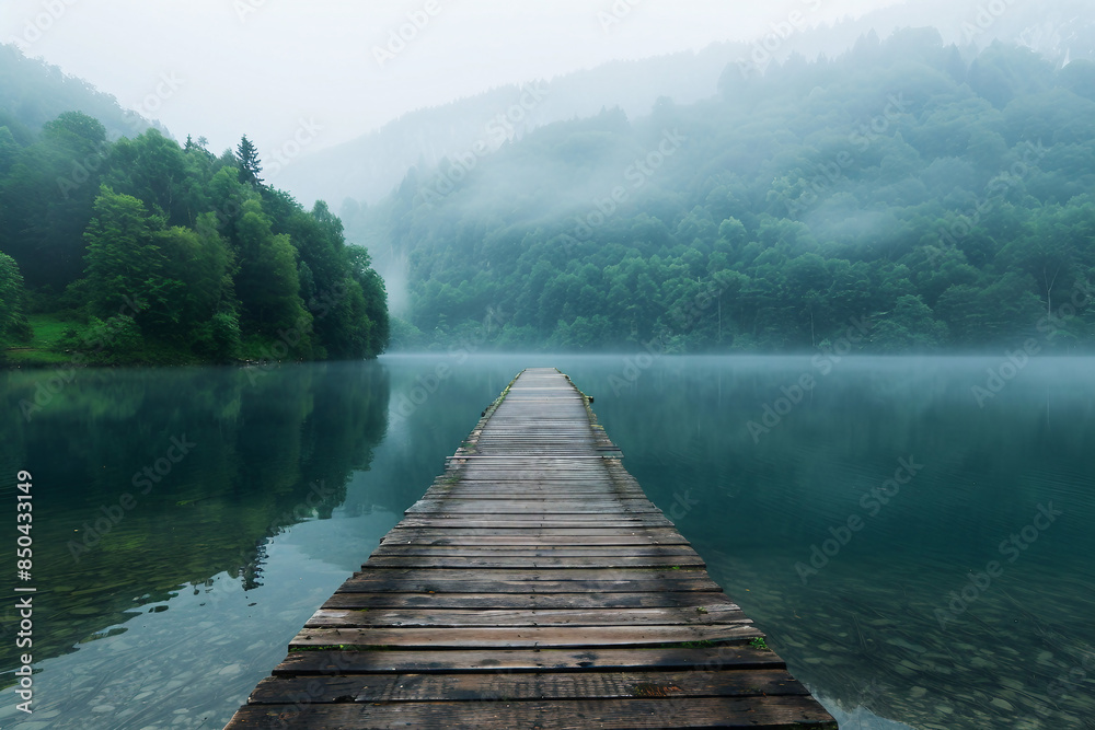 Image wooden pier in the lake view peaceful sunset created with generative AI image