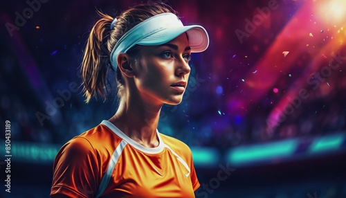 the Tennis World Championship. The U.S. Open Tennis Championship. A girl is playing tennis. a woman is training to play tennis. A girl hits a tennis ball with a racket photo