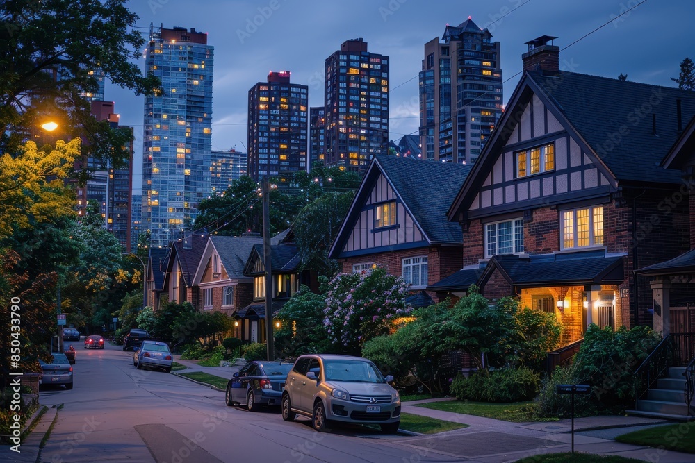 A row of houses with a street in the background A row of houses with a street in the background