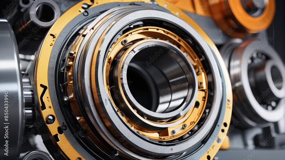 High-tech bearing system with oil splashes captured mid-motion ...