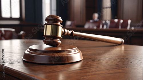 A wooden gavel resting on the judge's bench, symbolizing the power and responsibility of judicial decision-making, Generative AI