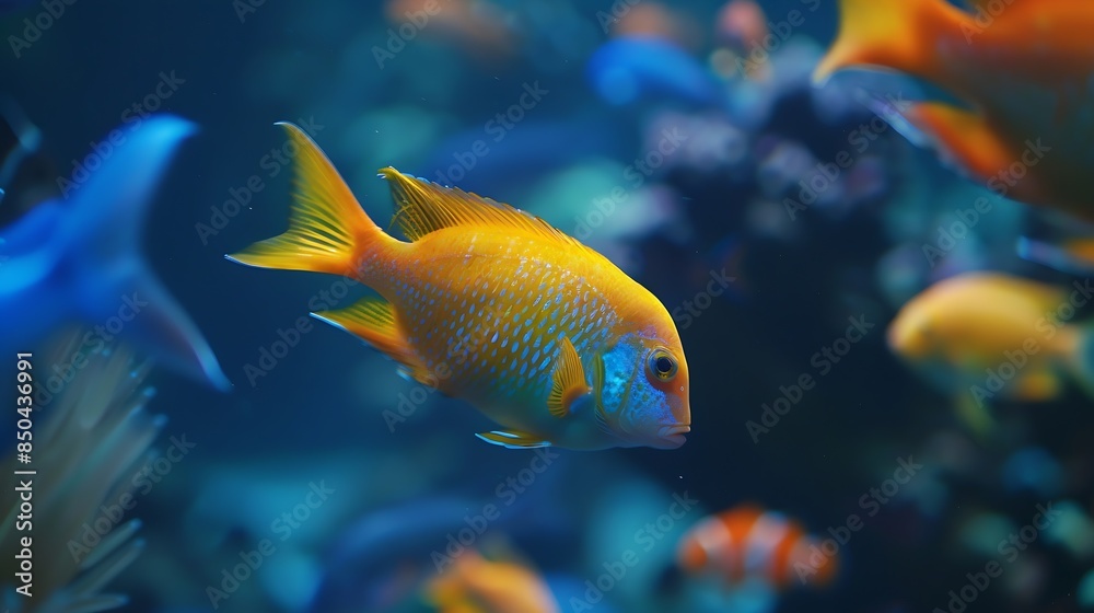 aquarium colourfull fishes in dark deep blue water : Generative AI aquarium colourfull fishes in dark deep blue water : Generative AI