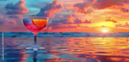 A Glass of Cocktail on the Beach at Sunset