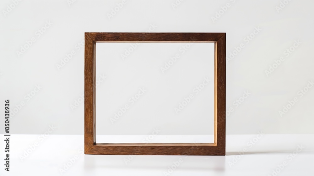 Horizontal brown wooden frame on white background : Generative AI Horizontal brown wooden frame on white background : Generative AI