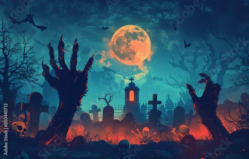 Zombie Rising In Dark - Vampires Rise From A Graveyard