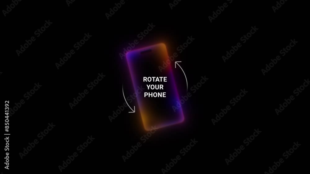 Rotate your phone for full-screen viewing. Dark background with a glowing phone outline. Rotate Your Device from Vertical to Horizontal. Colorful Gradient Phone Icon Animation.