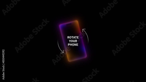 Rotate your phone for full-screen viewing. Dark background with a glowing phone outline. Rotate Your Device from Vertical to Horizontal. Colorful Gradient Phone Icon Animation.