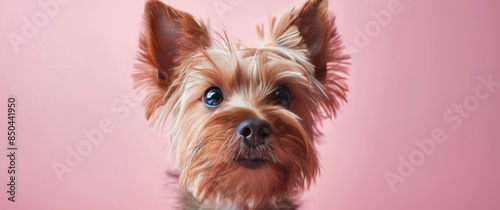 Yorkshire Terrier Puppy Looking At Camera On Pink Background