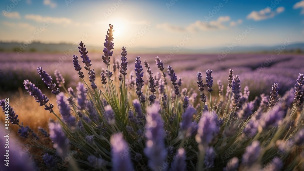 Fototapeta premium A blooming lavender field on a sunny day