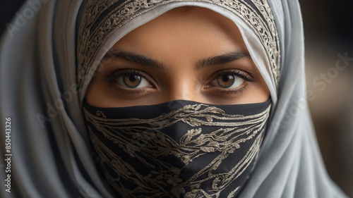A woman in hijab and niqab, close-up portrait