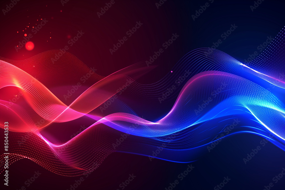 Naklejka premium Abstract background with glowing wavy lines in blue and red colors. Dynamic flowing wave lines design element. Futuristic technology and sound wave pattern.