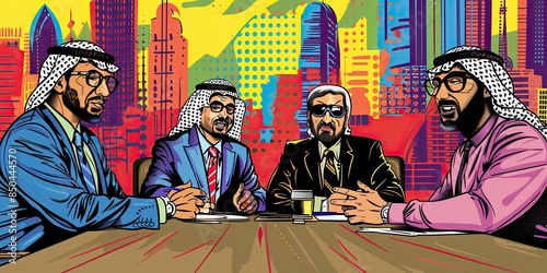 Pop Art Style Businessmen in Traditional and Modern Attire photo