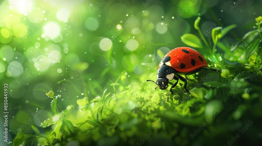 Obraz premium Ladybug on a Lush Green Meadow