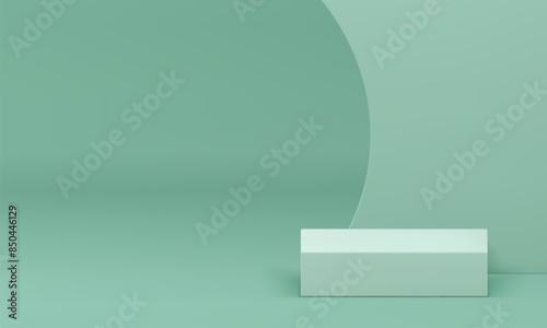 3d pastel green podium pedestal with curved wall background realistic vector illustration