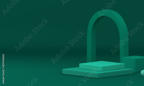 Green 3d geometric showcase podium pedestal for presentation realistic vector illustration