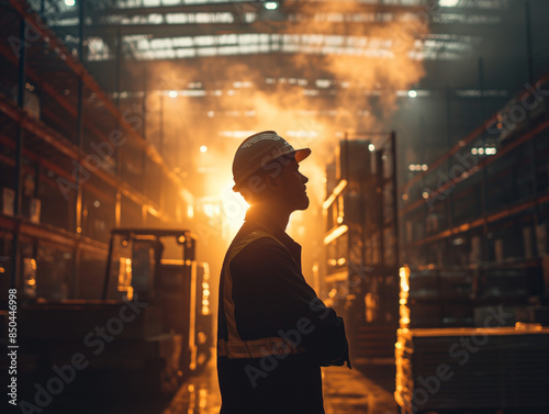 a worker in the warehouse waiting for end shift