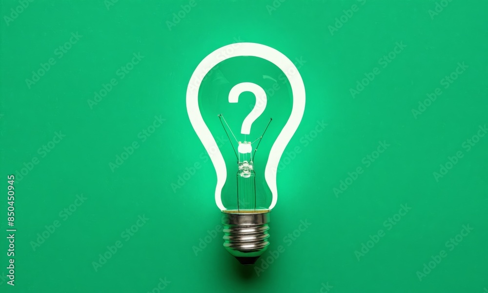 Lightbulb with question mark on green background Lightbulb with question mark on green background