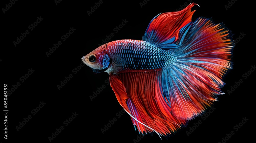 Multi color Siamese fighting fish Rosetail halfmoon dragon fighting fish,Betta splendens,on black background,Dumbo ears Multi color Siamese fighting fish Rosetail halfmoon dragon fighting fish,Betta splendens,on black background,Dumbo ears