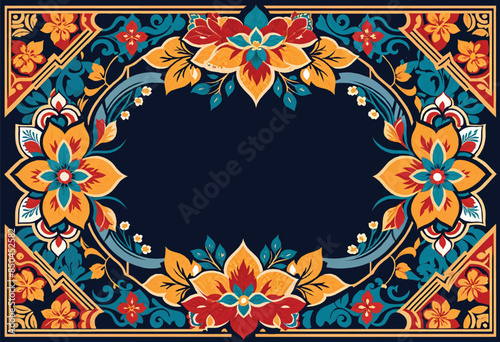 a colorful frame with a blue border and a black frame with a floral pattern