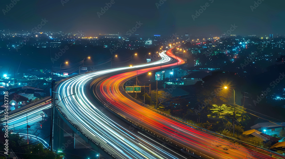 A long exposure photo of a highway at night. A long exposure photo of a highway at night.