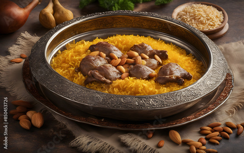 Yemeni mandi, rice, lamb, saffron, almonds