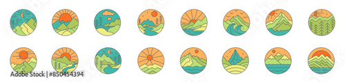 Mountain colorful vintage badge icon logo set