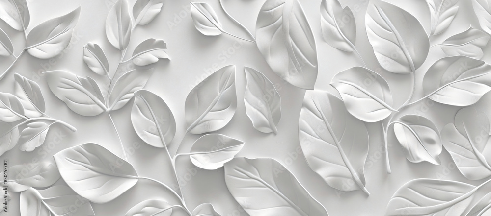 3d wallpaper white leaves background. Abstract leaf texture for interior mural painting 3d wallpaper white leaves background. Abstract leaf texture for interior mural painting