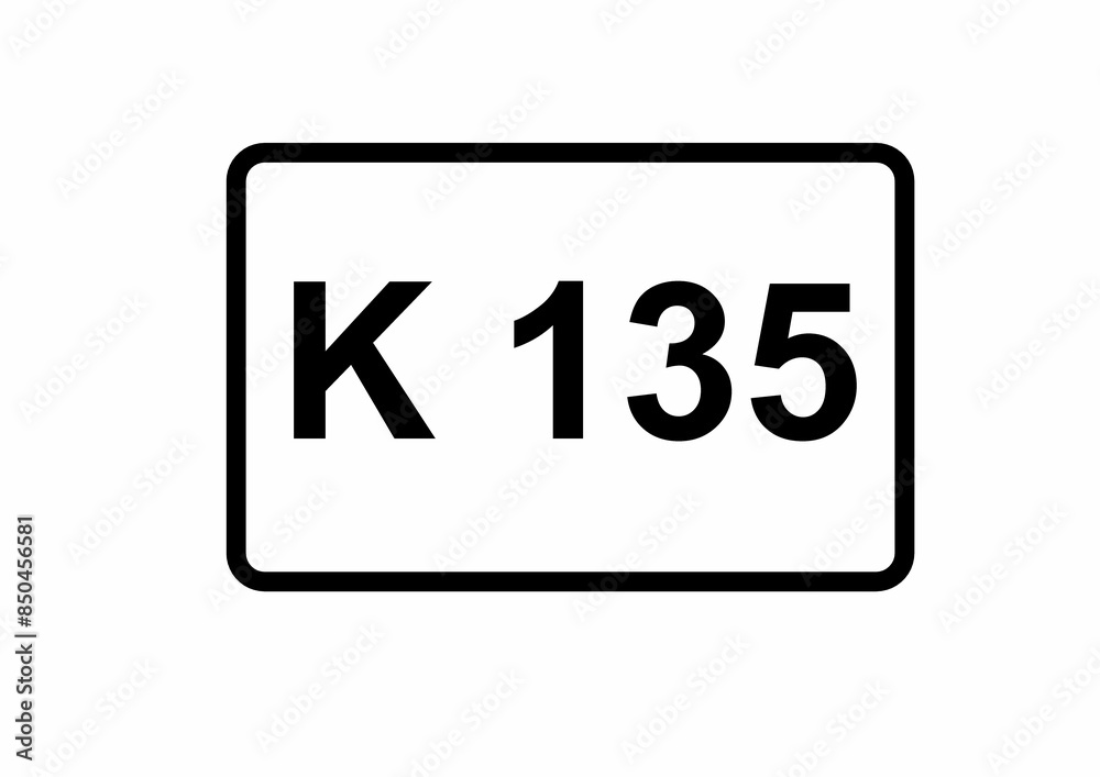 Illustration eines Kreisstraßenschildes der K 135 in Deutschland Illustration eines Kreisstraßenschildes der K 135 in Deutschland