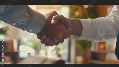 agent lease successful managementReal estate brokerage manager shaking hands with client after signing home purchase contract in real estate agency office : Generative AI photo