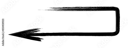 Arrow. Sketch. A black arrow in the shape of an elongated rectangle, the pointer moves to the left. Hand drawn sign. Vector illustration. Directional signs made from brush strokes. 