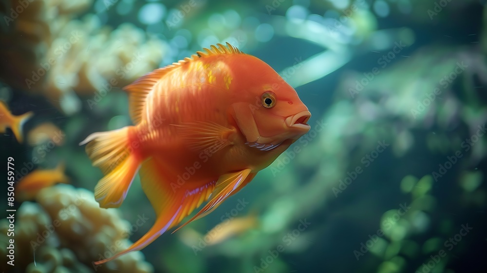 Orange parrot fish in the aquarium Red Parrot Cichlid Aquarium fish : Generative AI Orange parrot fish in the aquarium Red Parrot Cichlid Aquarium fish : Generative AI