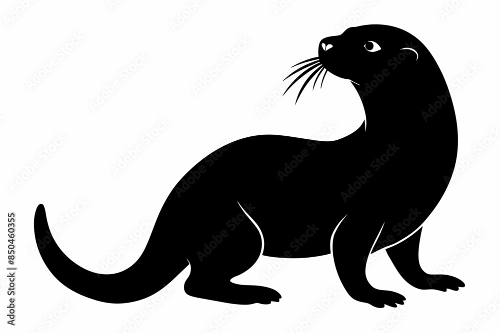 Black silhouette of a sea otter isolated on a white background. Concept of wild animal illustration, minimalist style. Print, icon, logo, template, pictogram, element for design. Black silhouette of a sea otter isolated on a white background. Concept of wild animal illustration, minimalist style. Print, icon, logo, template, pictogram, element for design.