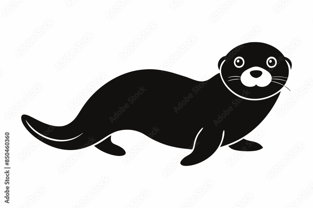Black silhouette of sea otter isolated on a white background. Concept of wild animal illustration, minimalist style, cute baby otter. Print, icon, logo, template, pictogram, element for design Black silhouette of sea otter isolated on a white background. Concept of wild animal illustration, minimalist style, cute baby otter. Print, icon, logo, template, pictogram, element for design