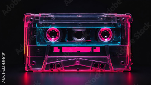 Neon portrait of audio cassette