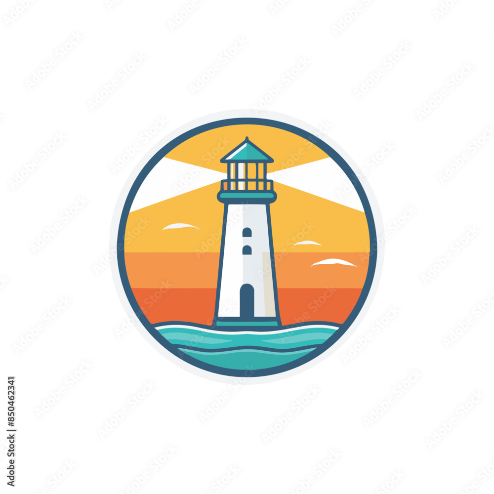 an illustration of a modern lighthouse circle emblem logo an illustration of a modern lighthouse circle emblem logo