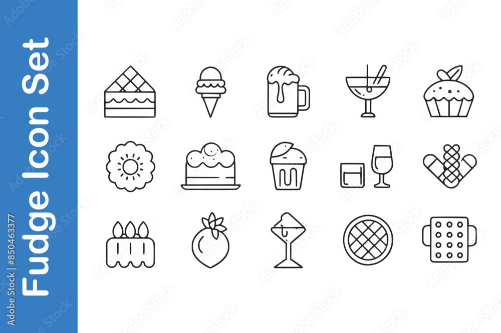 Fudge day icon set with editable vector collections. Fudge day icon set with editable vector collections.