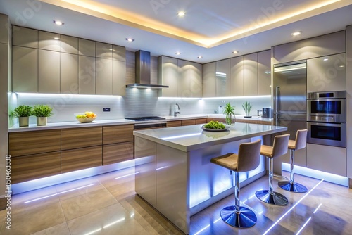 Sleek and modern kitchen design featuring LED lighting and contemporary elements, LED, sleek, design, modern, kitchen