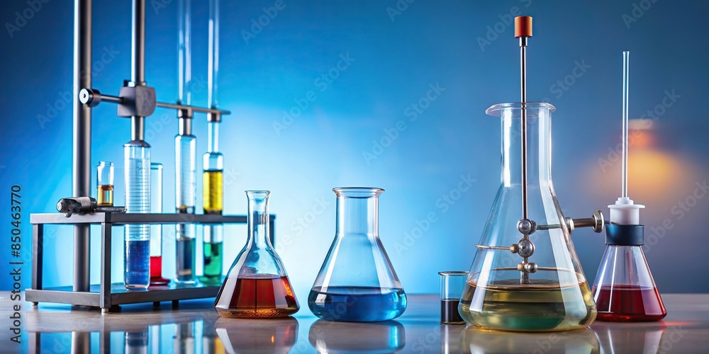 Chemistry laboratory setup with burette and conical flask for titration