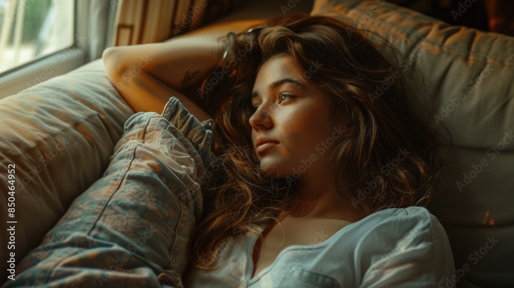 A person relaxing on a couch with a view from the window A person relaxing on a couch with a view from the window