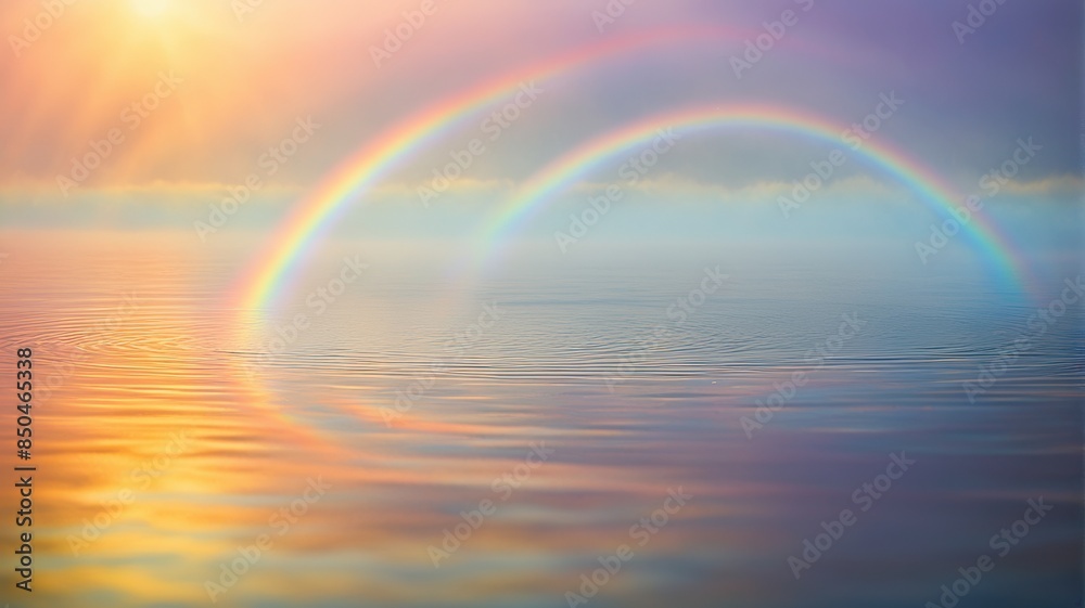 A breathtaking double rainbow arches over a calm ocean at sunset, with vibrant colors reflecting on the water, creating a serene and magical atmosphere.
A breathtaking double rainbow arches over a calm ocean at sunset, with vibrant colors reflecting on the water, creating a serene and magical atmosphere.